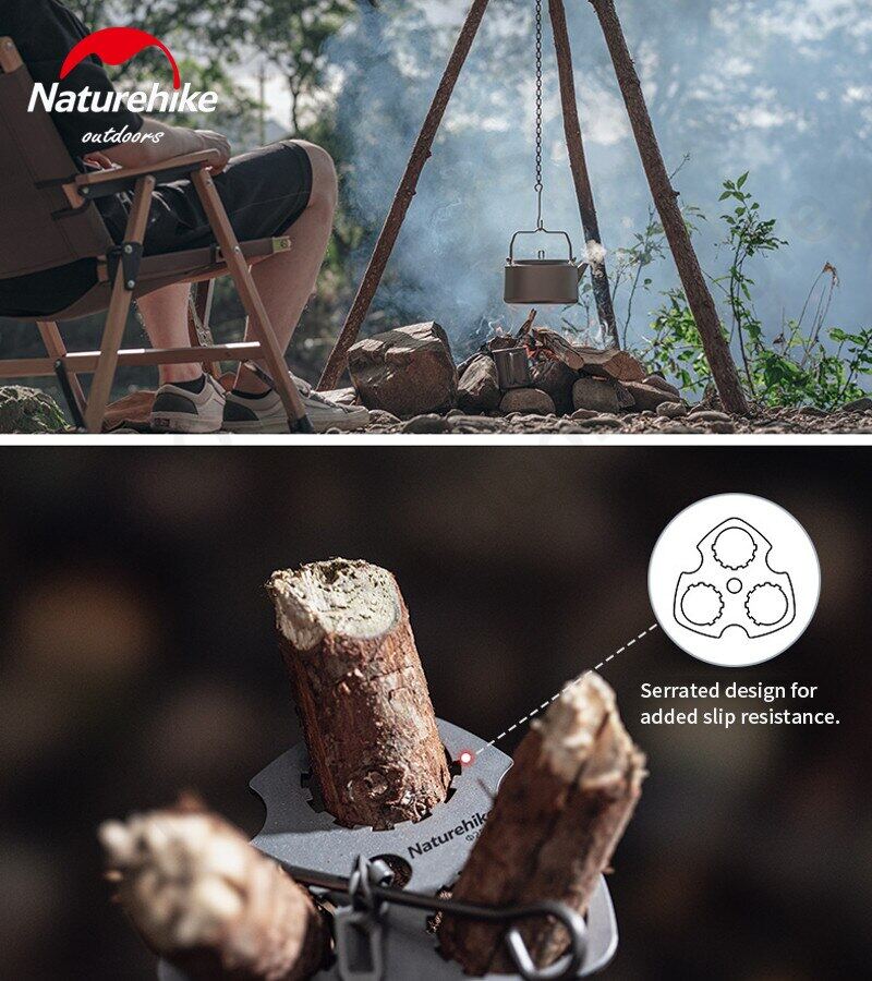 Naturehike Titanium Tripod Hanger Ultralight 50g Portable Camping Hiking Wood Bushcraft Cooking Equipment Hang Hook Picnic BBQ 10kg Max Load Suit