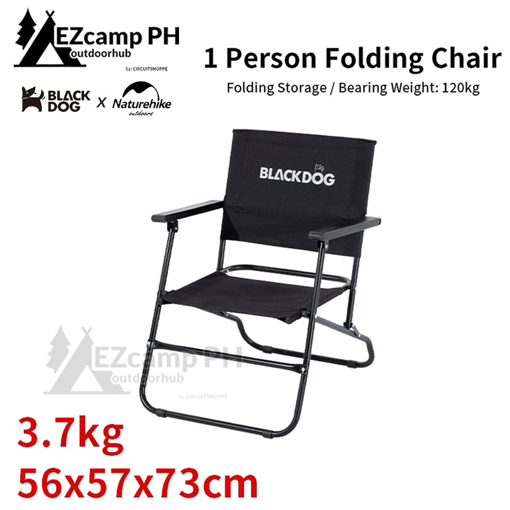 BLACKDOG by Naturehike Outdoor Black Folding Chair 3.7kg Durable 120kg Max Load Iron Pipe Support Portable Camping Louvre Kermit Foldable with Armrest