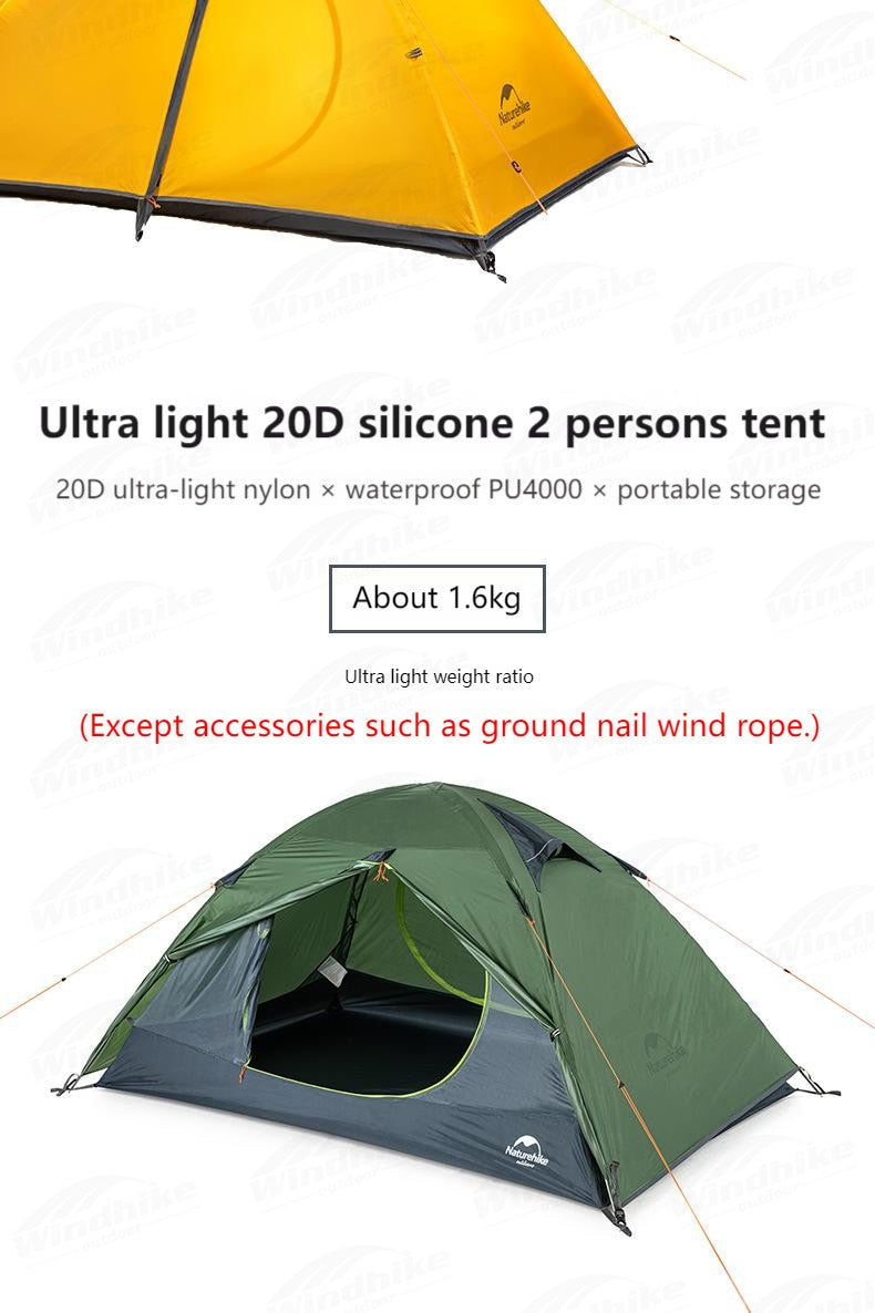 Naturehike SUMMER Series 2 Person 4 Season Portable Camping Tent Ultralight 1.6Kg Double Layer 20D Nylon Silicone Pu4000mm Hiking Backpacking Tent