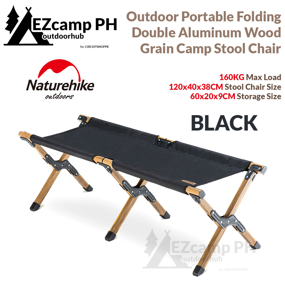 Naturehike Outdoor Portable Folding Double Stool Camping Chair Foldable Camp Seat up to 160KG Max Load Aluminum Wood Grain Light Weight 2 Seater Nature Hike