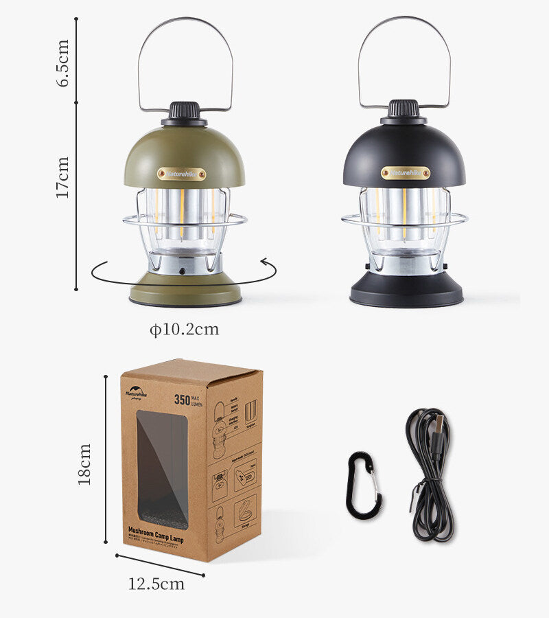 Naturehike Mushroom Camping LED Lantern Lamp Outdoor Atmosphere Light 3 Mode Lighting IPX4 Waterproof USB C Charging 70H up to 350 Lumens