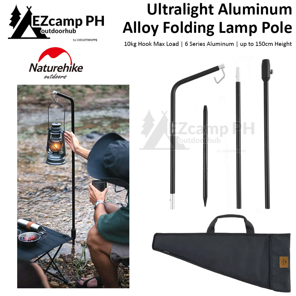 Naturehike Outdoor Ultralight Aluminum Lamp Post Pole Camping Adjustable Height Folding Lantern Holder Bracket Light Stand with 40cm Thick Ground Nail