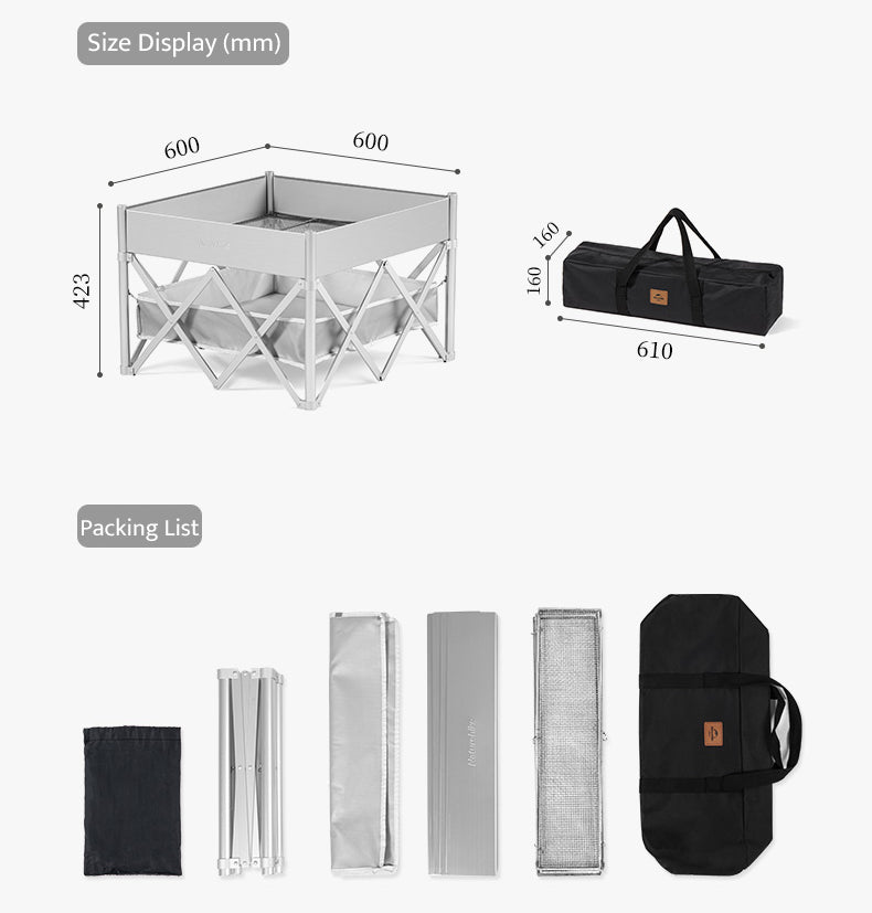 Naturehike 24 Inches 60CM Outdoor Fire Wood Campfire Bonfire Pit Rack Stainless Aluminum Large Camping Firewood Folding Rack Grill Cooking