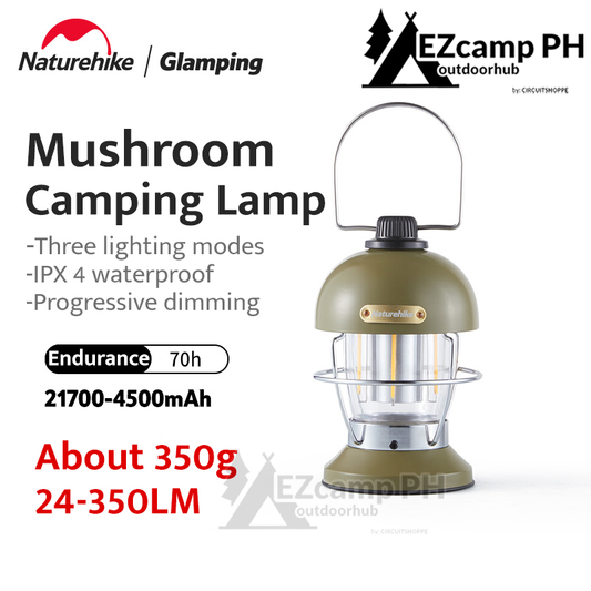 Naturehike Mushroom Camping LED Lantern Lamp Outdoor Atmosphere Light 3 Mode Lighting IPX4 Waterproof USB C Charging 70H up to 350 Lumens