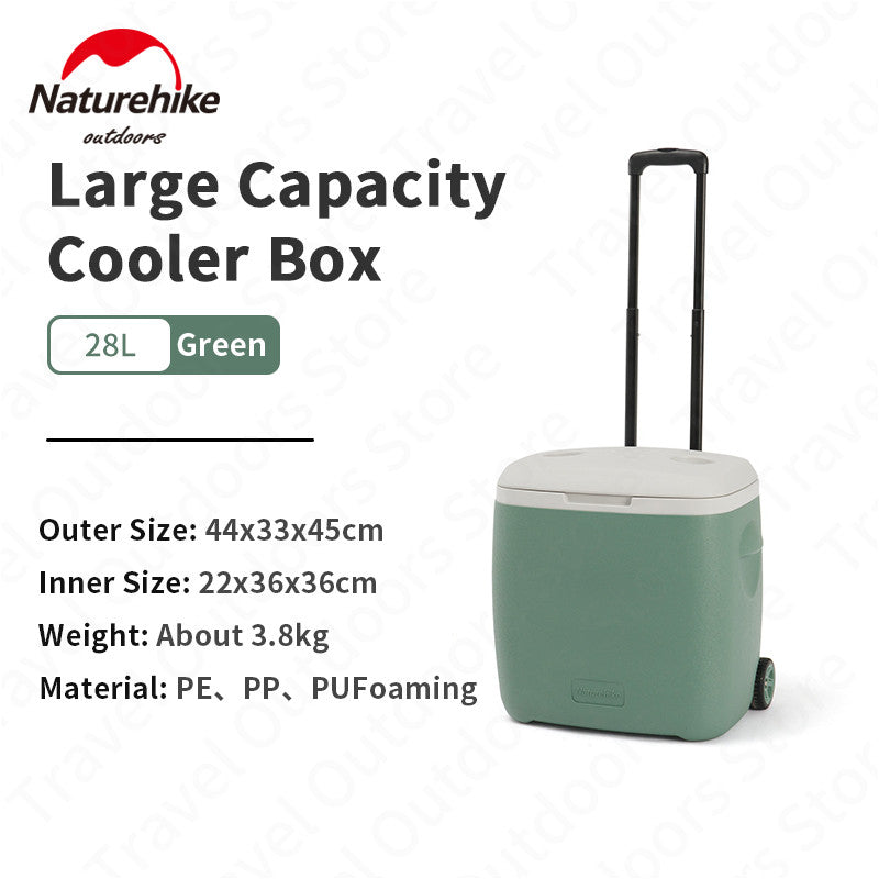 Naturehike Outdoor Pull Rod Trolley Cooler Box High Capacity Portable Camping Food Ice Cold Food Drinks Storage Chest Box with Wheel Cold up to 48H