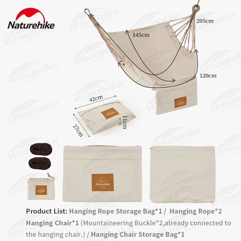 Naturehike 120x145cm Canvas Cotton Hanging Hammock Camping Swing Chair Outdoor Portable 150Kg Load Bearing Beach Travel Hanging Bed Nature Hike