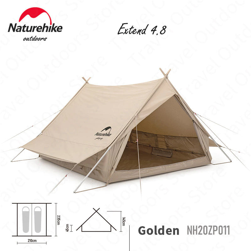 Naturehike EXTEND Series 4.8 2 to 4 Person Blended Cotton Outdoor A-Roof Glamping Camping Tent Eaves 4.8m² Portable with Awning Shelter Waterproof