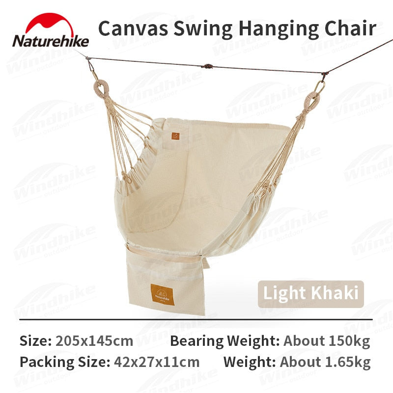 Naturehike 120x145cm Canvas Cotton Hanging Hammock Camping Swing Chair Outdoor Portable 150Kg Load Bearing Beach Travel Hanging Bed Nature Hike