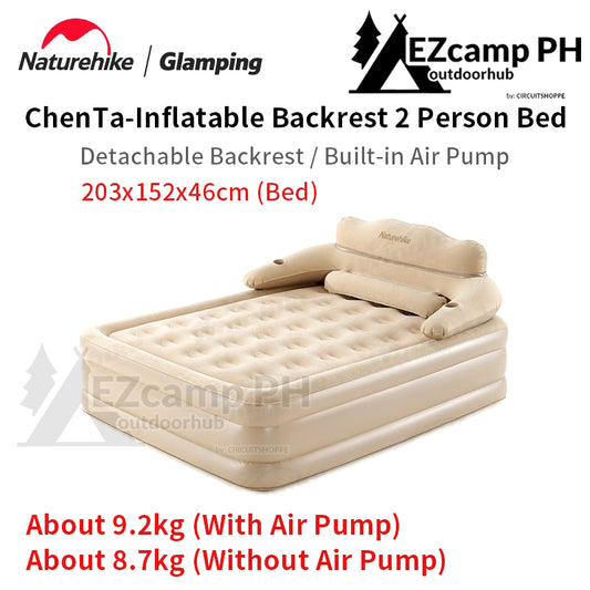 Naturehike Air Inflatable Heightened Double Bed Mattress With Backrest PVC Quick Inflate With Optional Pump 2 Person Sleeping Pad Mat 300KG Max