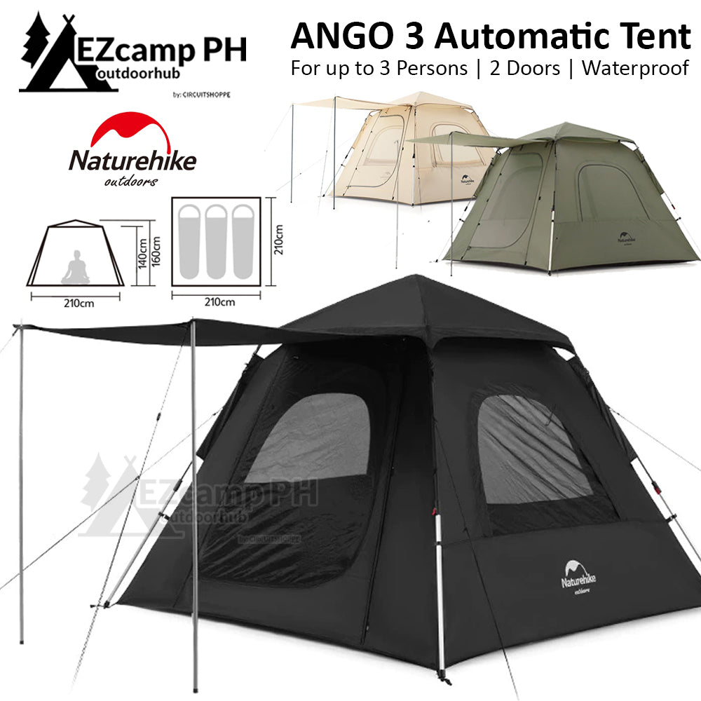 Naturehike ANGO 3 Automatic Pole Camping Tent 3 Person Quick Build with Awning Waterproof Portable UPF50+ Sun Protection Pop-up Folding Tent