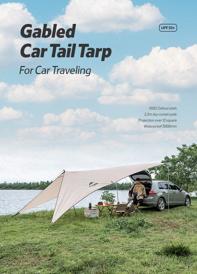 Naturehike Gabled Car Back Awning Canopy Camping Tarp Tent 150D Oxford Cloth UPF50+ with 3 Poles Car Camp Tail Sun Shade Rain Fly Waterproof Windproof