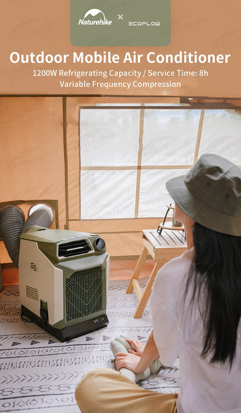 Naturehike X ECOFLOW WAVE Outdoor Mobile Air Conditioner 1200W Quick Cooling Camping Tent Air Cooler Glamping Portable Aircon Optional 1008Wh Battery