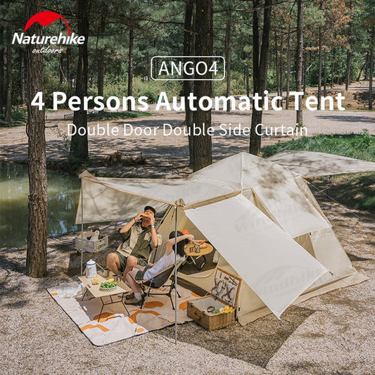 Naturehike ANGO 4 Person Automatic Pole Camping Tent Front Back Side Awning Canopy Snow Rain Skirt Auto Pop up Waterproof Family Outdoor Portable Foldable Folding