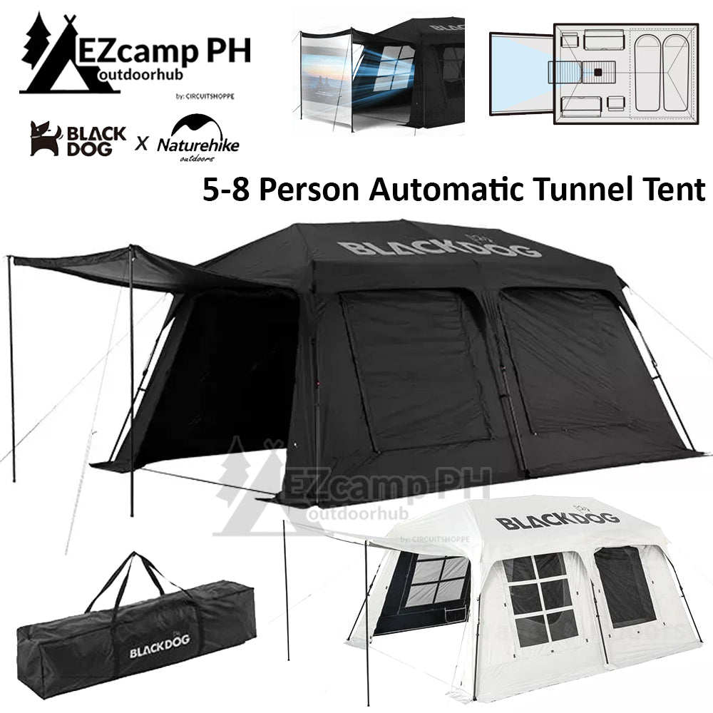 BLACKDOG by Naturehike Outdoor Black White Automatic Tunnel Type Tent 1 Room 1 Room 5 to 8 Persons Camping Luxury Windproof UPF50+ Glamping Tent