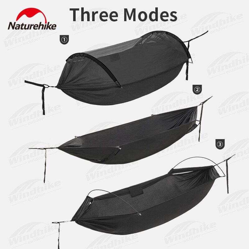 Naturehike 3-in-1 Anti-Mosquito Hammock Portable Ultralight Sleeping Hanging Bed Flying Boat 2 Person Camping Hammock With Anti Mosquito Insect Mesh Screen Cover Breathable Duyan up 200kg Max Load Bending Aluminum Rod Heavy Duty Original Nature Hike