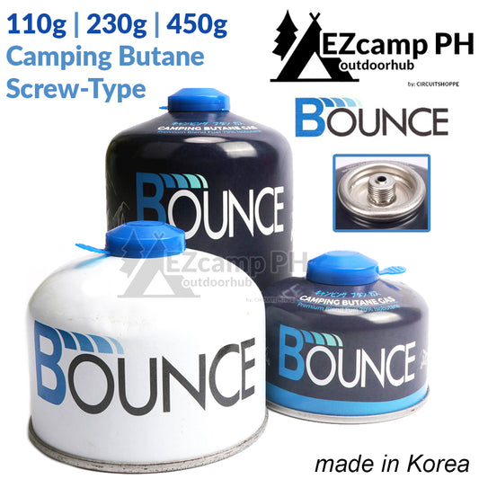 BOUNCE Camping Butane Gas Screw Type Valve 110G 230G 450G Isobutane Fuel Canister Can for Camp Portable Cooking Stove Torch Burner Lamp Lantern Light Original ISO Butane Propane Outdoor Portable