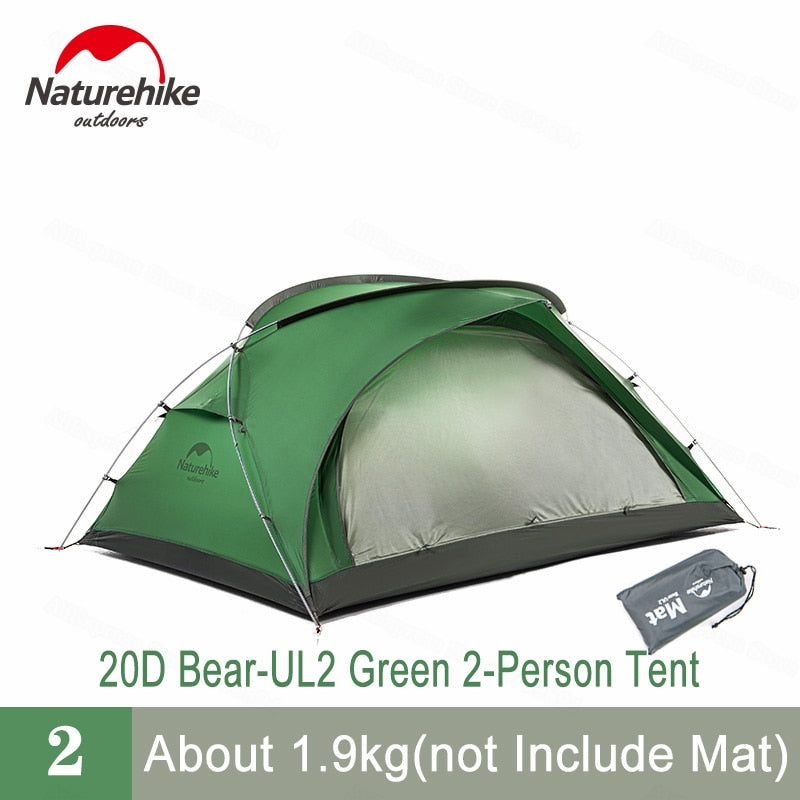 Naturehike Bear UL2 Camping Tent 2 Person Ultralight 20D Nylon Waterproof Double Door Travel Tent With Mat Outdoor Large Space