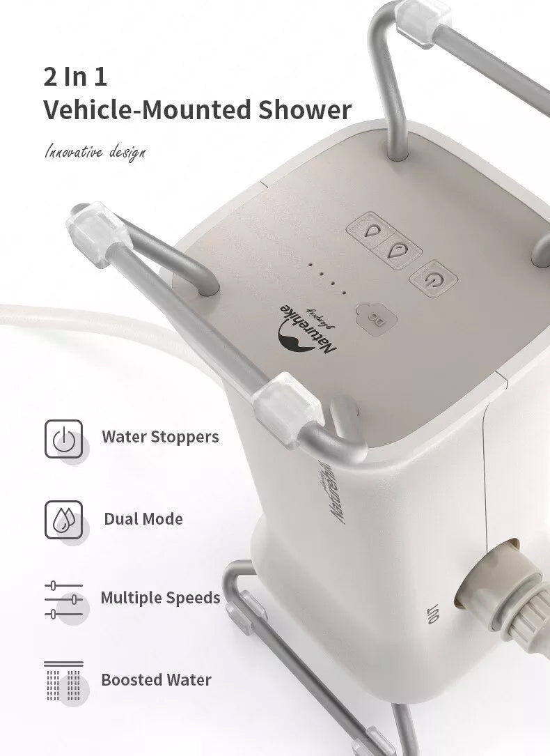 Naturehike 2 in 1 Vehicle Car Mounted Camping Bath Shower Water Pump Wireless Battery Powered Rechargeable 12V DC or 220V AC Portable Waterproof