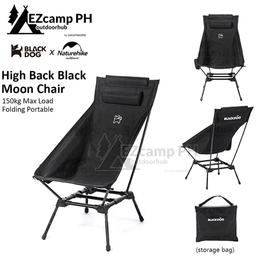 BLACKDOG by Naturehike Ultralight High Back Black Aluminum Adjustable Height Beach Moon Chair Outdoor Camping 150kg Max Weight Bearing Camping Chair