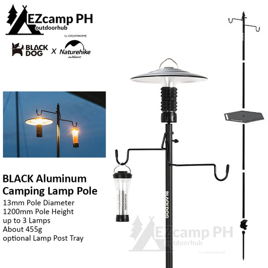 BLACKDOG by Naturehike Black Aluminum Lamp Post Portable Outdoor Camping 4 Section Light Pole Optional Hexagon Tray Ultralight Lantern Holder Bracket