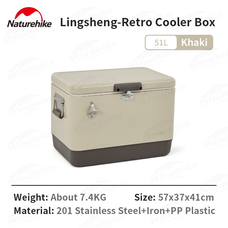 Naturehike 29L and 51L Retro Style Cooler Box Camping Food Drink Storage Ice Chest High Capacity Cold up to 48H Outdoor Picnic PP PU foam Insulation