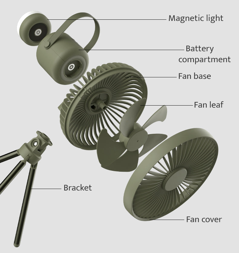 Naturehike Outdoor Multifunctional Electric Fan Portable USB Charging Camping Stand Hanging Fan Lamp Magnetic Atmosphere Light Tripod Claymore Type