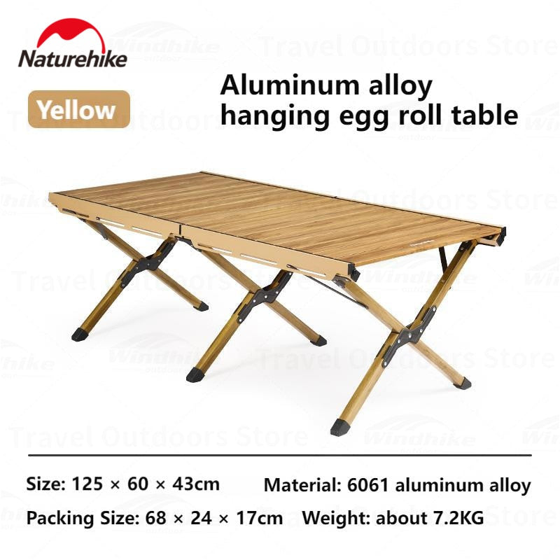 Naturehike Aluminum Alloy Ultralight Folding Egg Roll Camping Portable Table Large 125cm with Hanging Rack for Utensils Outdoor Foldable Wood Wooden