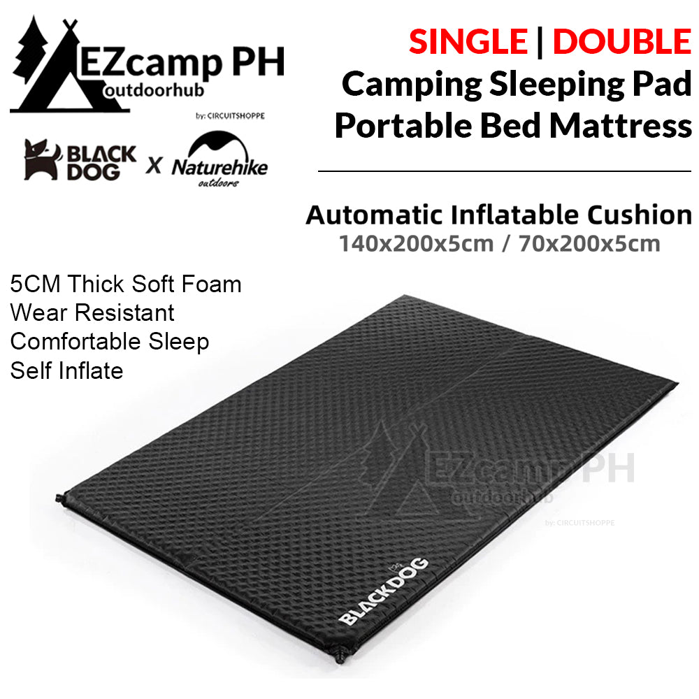 BLACKDOG by Naturehike 5CM Thick Foam Auto Self Inflate Single Double Camping Sleeping Pad Mattress Bed Tent Mat Comfortable Cushion Automatic Inflatable Black Dog Nature Hike