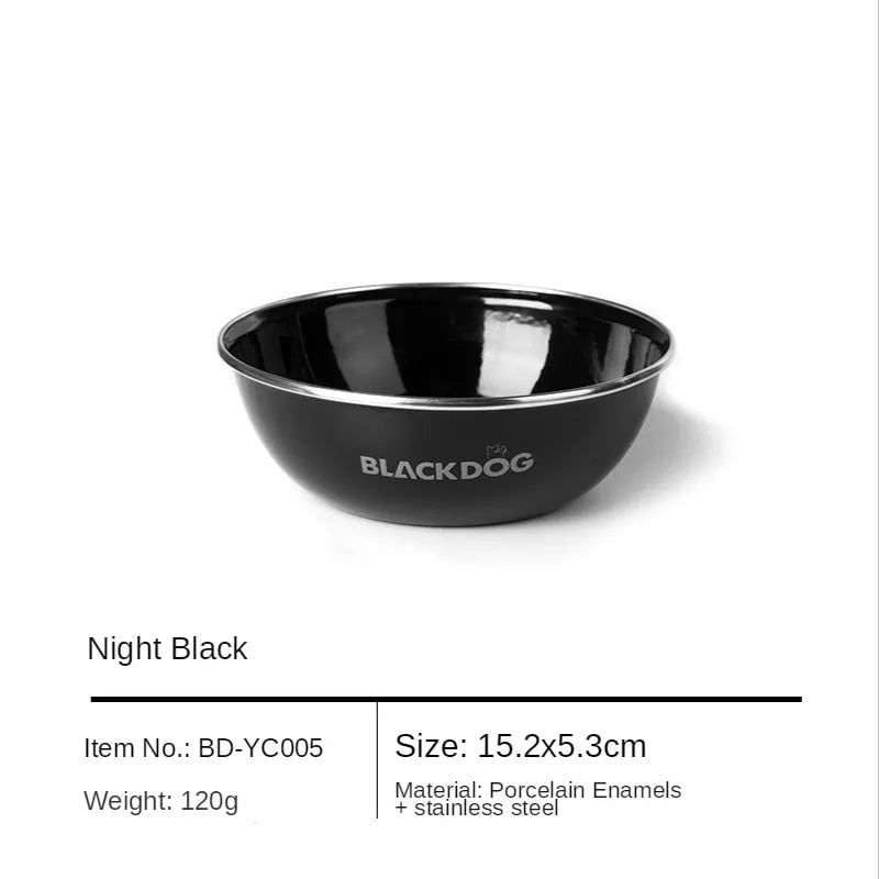 BLACKDOG Premium Black Enamel Coated Tableware Portable Lightweight Cup Dish Plate Bowl Dinnerware Mug Glass Glazed Glossy Finish Elegant Utensil Kitchen Picnic Tools Equipment Camping Outdoor Hiking Original Black Dog