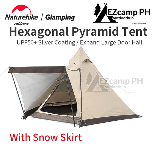 Naturehike RANCH Series Hexagonal Tipi Style Pyramid Camping Tent for 3 to 4 Person with Skirt Waterproof Hexagon 2 Door Hall Outdoor Shelter Bell