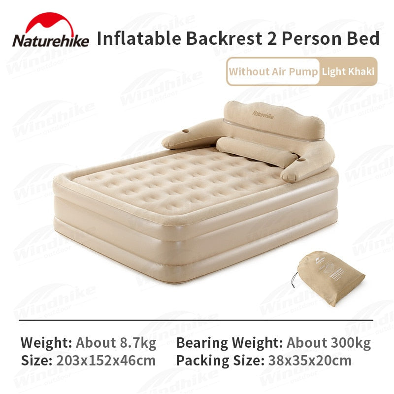 Naturehike Air Inflatable Heightened Double Bed Mattress with Backrest PVC Quick Inflate with Optional Pump 2 Person Camping Glamping Portable Tent Sleeping Pad Mat 46cm High 300KG Max Load Nature Hike