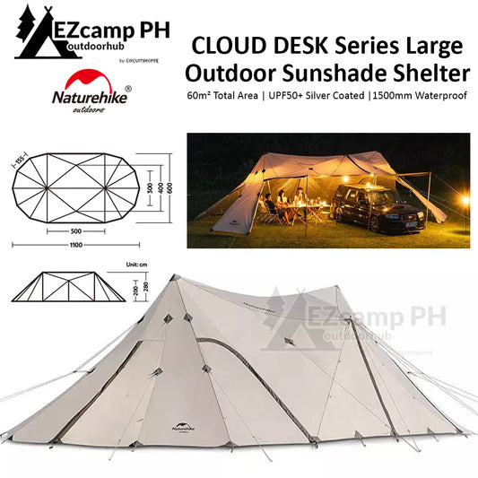 Naturehike CLOUD DESK Series L Outdoor 60㎡ Large Hall Car Camping Waterproof Awning Tent Large Party Family Picnic Canopy Silver Coated Sun Shelter