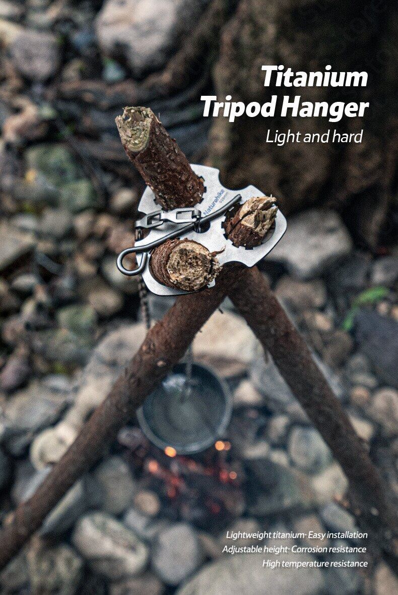 Naturehike Titanium Tripod Hanger Ultralight 50g Portable Camping Hiking Wood Bushcraft Cooking Equipment Hang Hook Picnic BBQ 10kg Max Load Suit