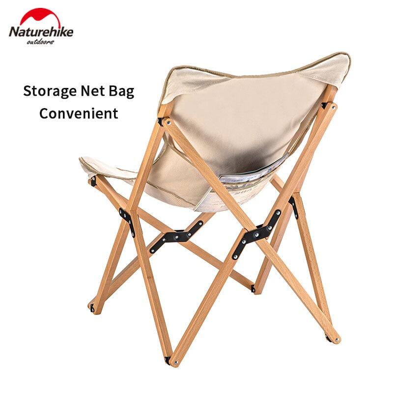 Naturehike Folding Camping Moon Chair Wooden Ultralight Portable Solid Beech Wood Oxford Cloth Glamping Chair Steady Outdoor Travel Daily Leisure