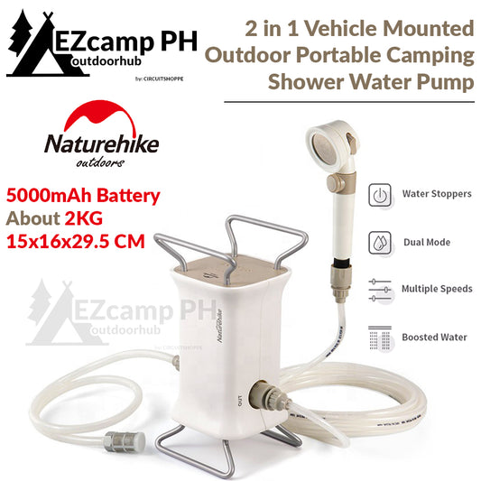 Naturehike 2 in 1 Vehicle Car Mounted Camping Bath Shower Water Pump Wireless Battery Powered Rechargeable 12V DC or 220V AC Portable Waterproof