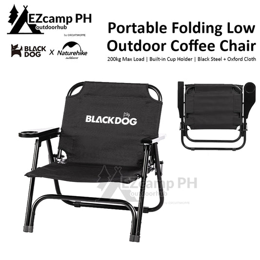 BLACKDOG by Naturehike Black Portable Folding Low Chair with Coffee Cup Holder Version 200kg Max Load Kermit Lying Camping Outdoor Foldable Seat