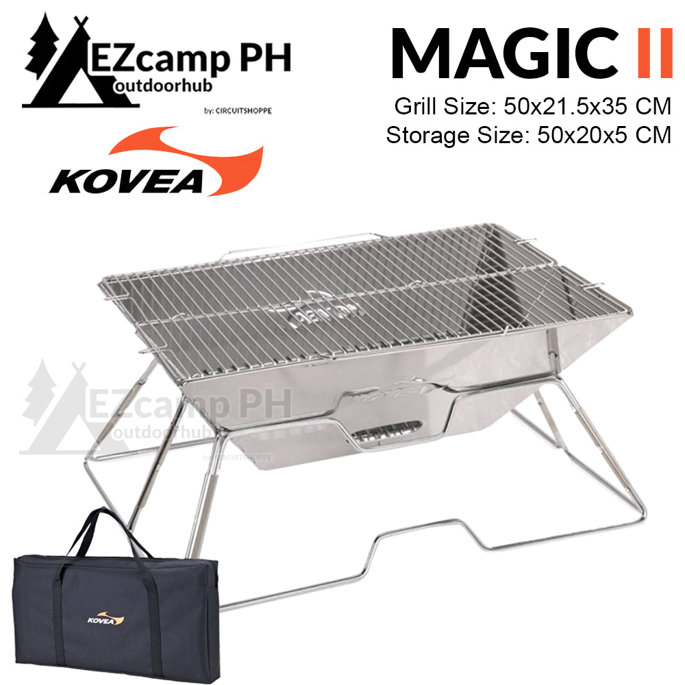 KOVEA Korea MAGIC I | II | III Upgraded Series Camping Premium Stainless Steel Charcoal  BBQ Grill Firewood Outdoor Portable Folding Camp Fire Pit Rack Bonfire Firewood Griller Grilling Stove Burner 1 2 3 Foldable