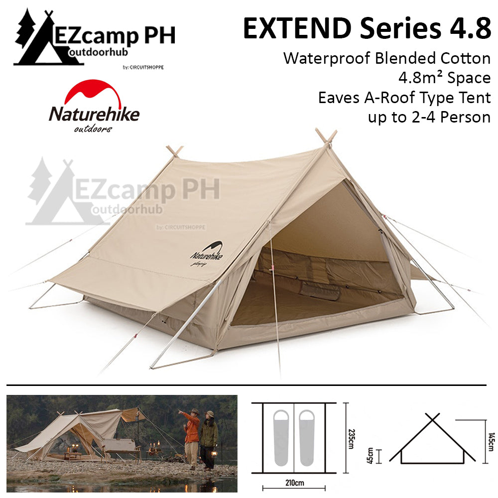 Naturehike EXTEND Series 4.8 2 to 4 Person Blended Cotton Outdoor A-Roof Glamping Camping Tent Eaves 4.8m² Portable with Awning Shelter Waterproof