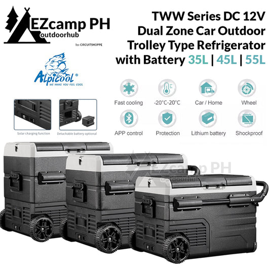 ALPICOOL TWW Series Car Camping DC 12V Dual Zone Outdoor Trolley Compressor Refrigerator Fridge Freezer Ref 35 45 55 Liters TWW35 TWW45 TWW55