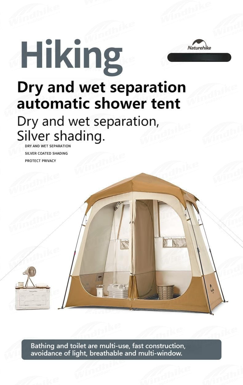 Naturehike Outdoor Camping Beach Tent 210T Automatic Quick Build Poles 2-Way Dry Wet Separation Changing Shower Toilet Comfort Room Multi Purpose Tent