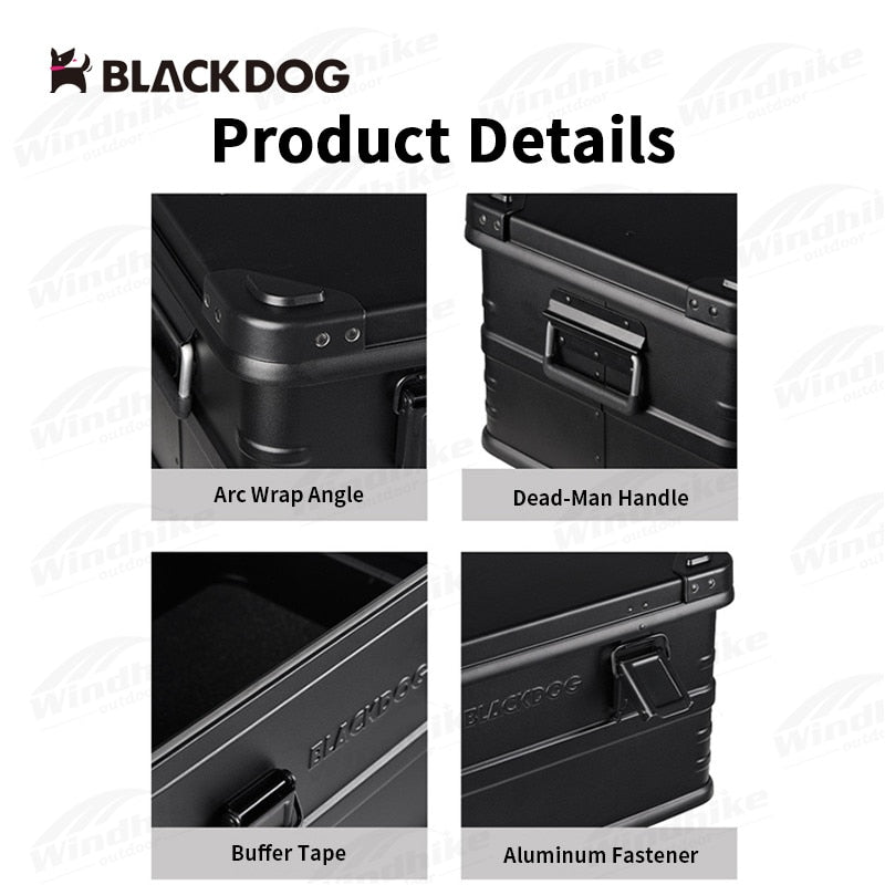 BLACKDOG by Naturehike Portable Storage Box 44L Black Premium Metal Aluminum Alloy Light Weight Outdoor Camping Equipment Accessories Organizer Table