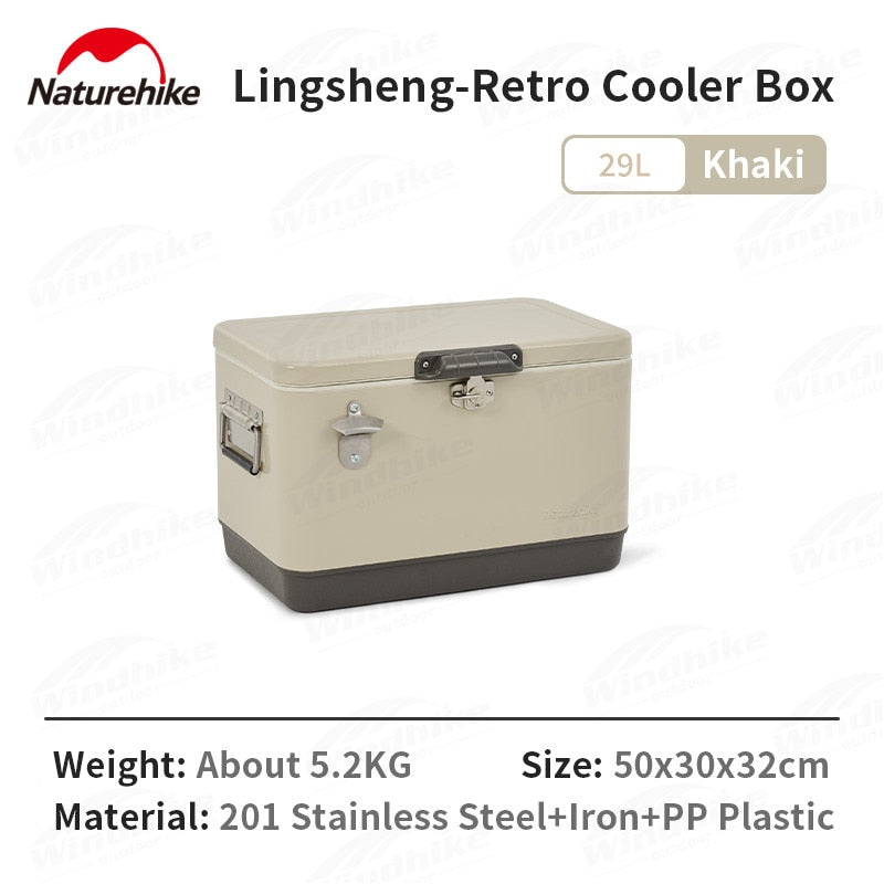 Naturehike 29L and 51L Retro Style Cooler Box Camping Food Drink Storage Ice Chest High Capacity Cold up to 48H Outdoor Picnic PP PU foam Insulation