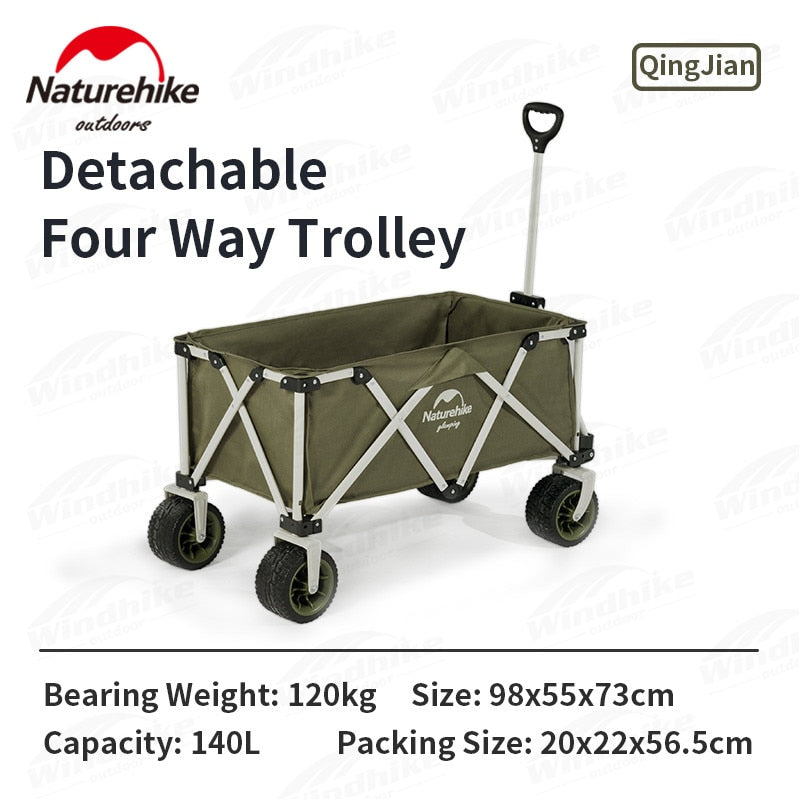 Naturehike TC03 140L Capacity Portable 4 Way Folding Camping Outdoor Trolley Cart 120kg Max Load Big Large Detachable Wheels Wagon