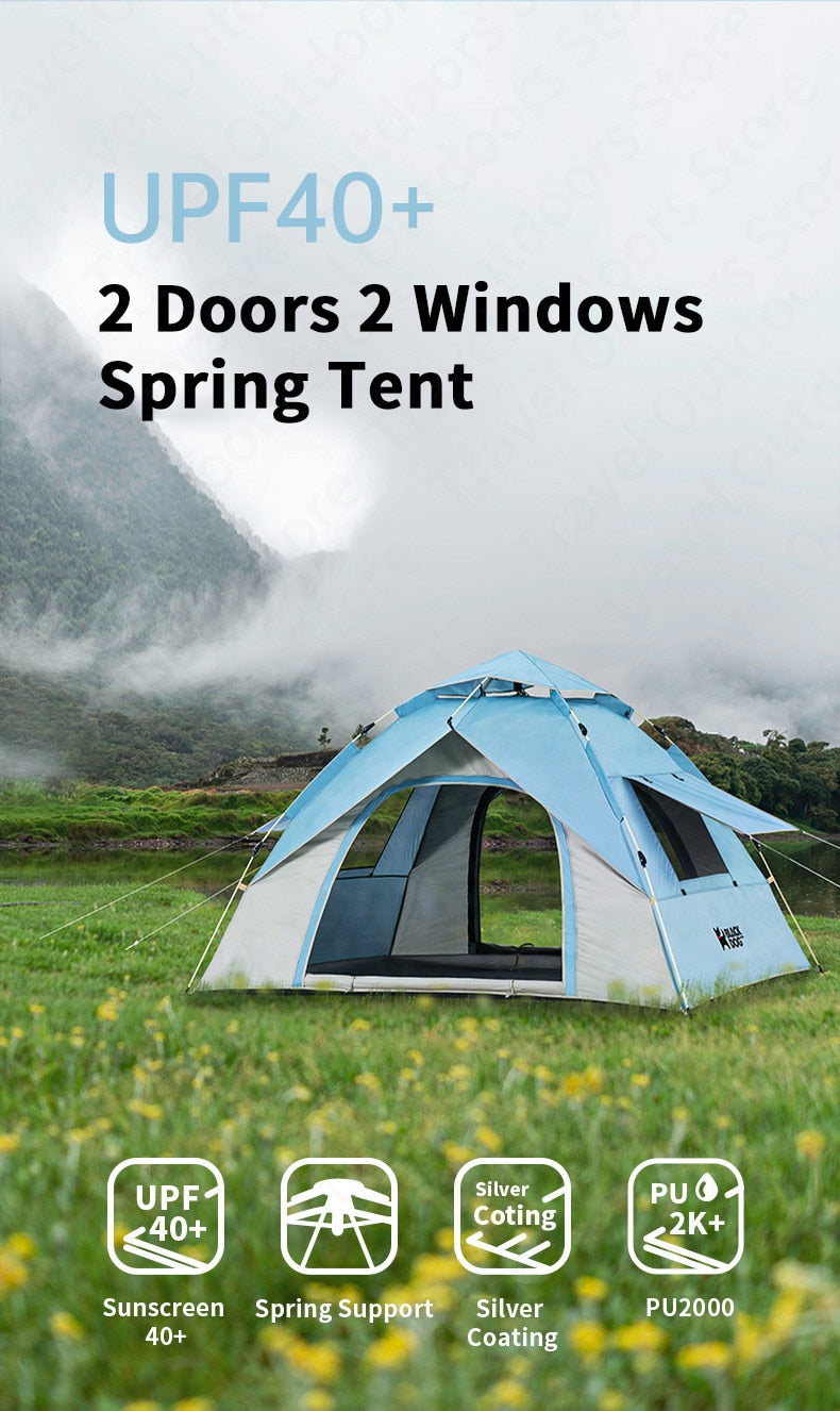 BLACKDOG by Naturehike Automatic 2 Doors 2 Windows Auto Pop Up Camping Tent for 2 3 4 Person Waterproof Windproof Quick Setup