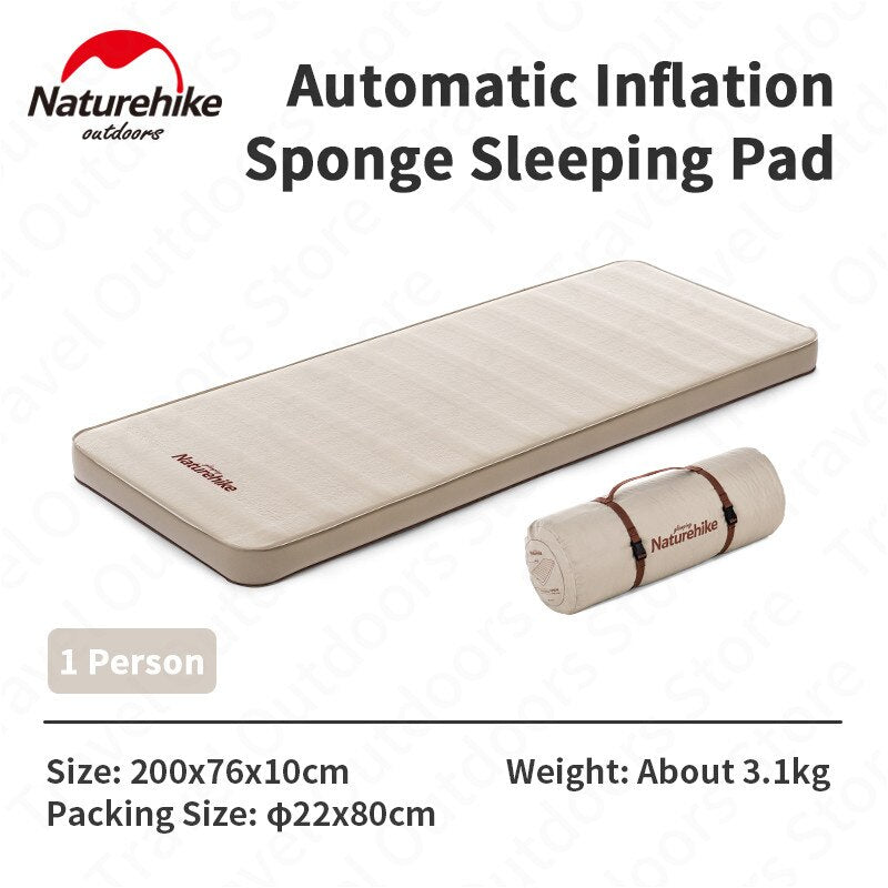 Naturehike Self Inflating Foam Pad 10cm Thick Outdoor Camping Portable Mattress Sleeping Bed Single Double Automatic Inflate Sponge Glamping Mat