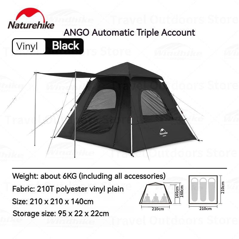 Naturehike ANGO 3 Automatic Pole Camping Tent 3 Person Quick Build with Awning Waterproof Portable UPF50+ Sun Protection Pop-up Folding Tent