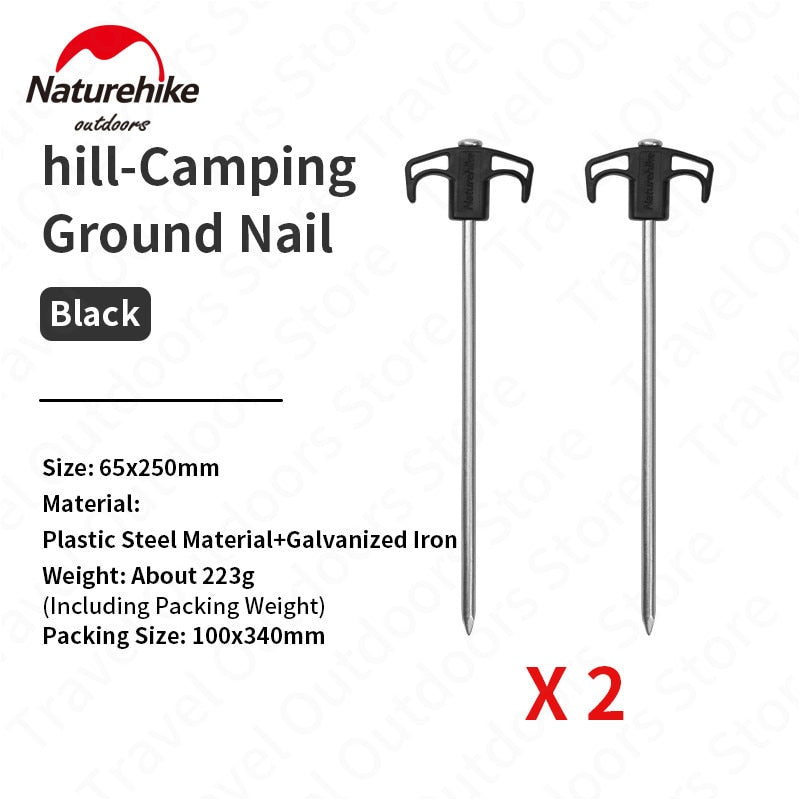 Naturehike HILL Series 2pcs 25cm Peg Ground Nails Stakes Set Camping Tent Accessories Black Orange Luminous Glow in the Dark White Steel Iron