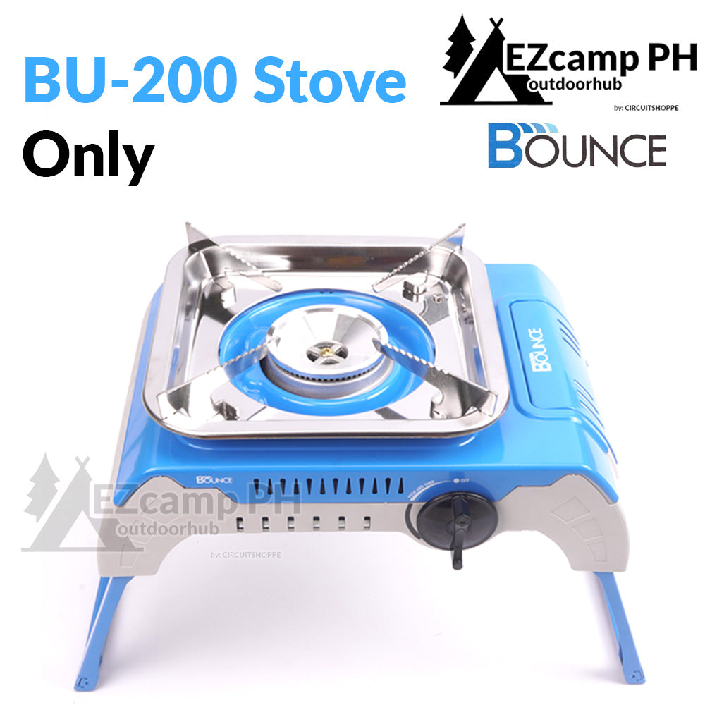 BOUNCE BU-200 Outdoor Portable Camping Cooking Stove with Foldable Legs Stand and Case for Screw Type Camping Butane Isobutane Gas Fuel Can Canister Cassette Camp Burner Original Heavy Duty BU 200 BU200