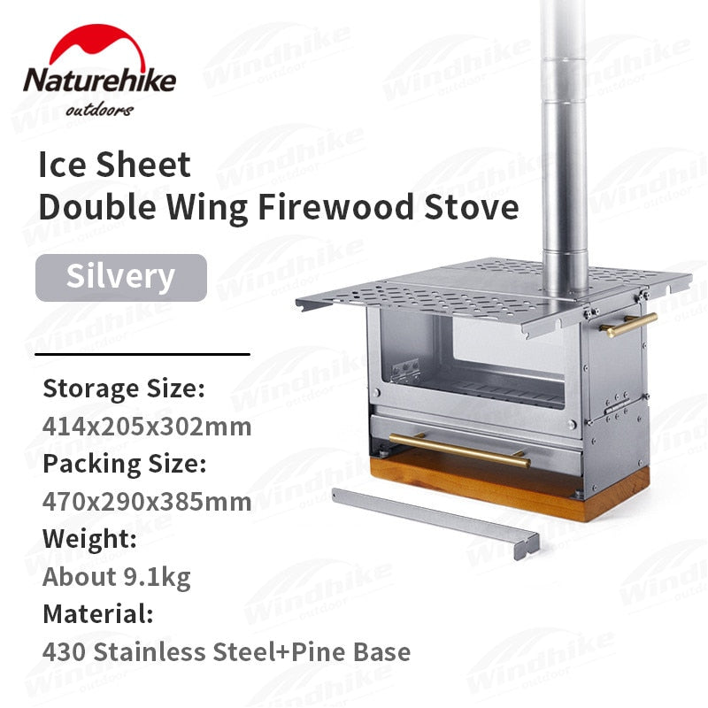 Naturehike Double Wing Ultralight Tabletop Firewood Stove 430 Stainless Steel Detachable Camping Stove Heating Boil Water Picnic Fire Wood Cooking