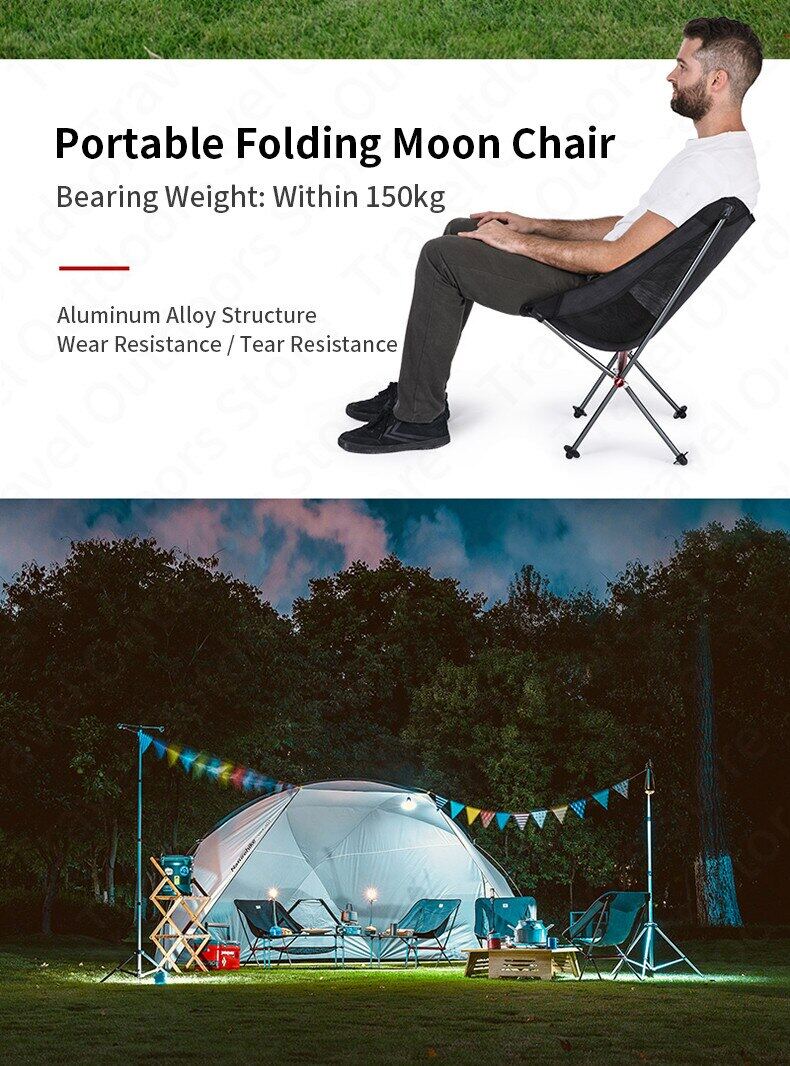 Naturehike YL05 Outdoor Ultralight Folding Chair 1.1kg Aluminum Alloy Support up to 150kg Max Load Beach Moon Chair Camping Travel Hiking Backpacking